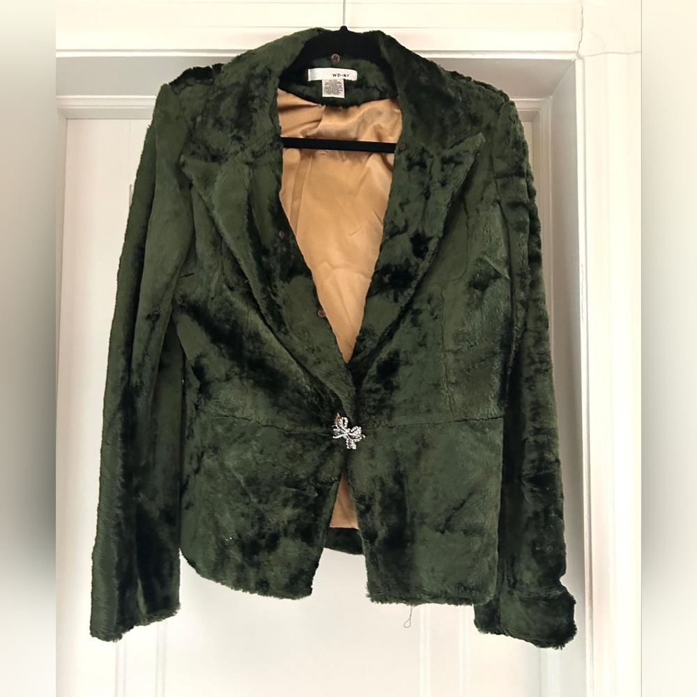 Velvet vintage Fuzzy Soft Blazer Evening Jacket w/Brooch - Picture 2 of 4